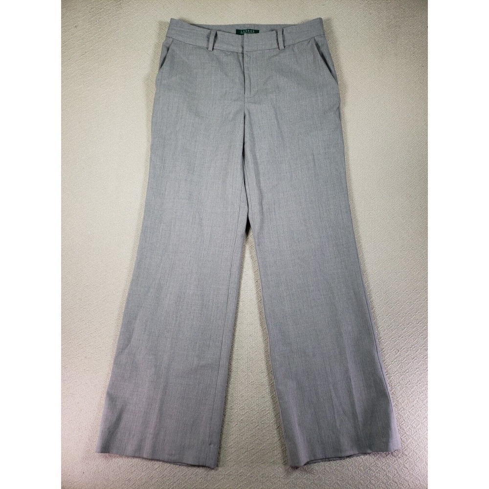 Lauren Ralph Lauren Pants Womens 6p Gray Wool Straight Wide Leg Slash Pockets - Picture 1 of 10